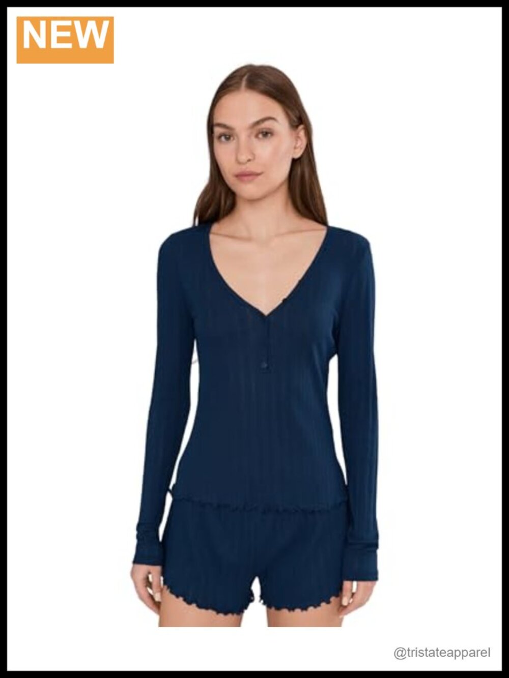 Eberjey Pointelle Henley Women's Pajama Top Cotton Blend Long Sleeve V-Neck